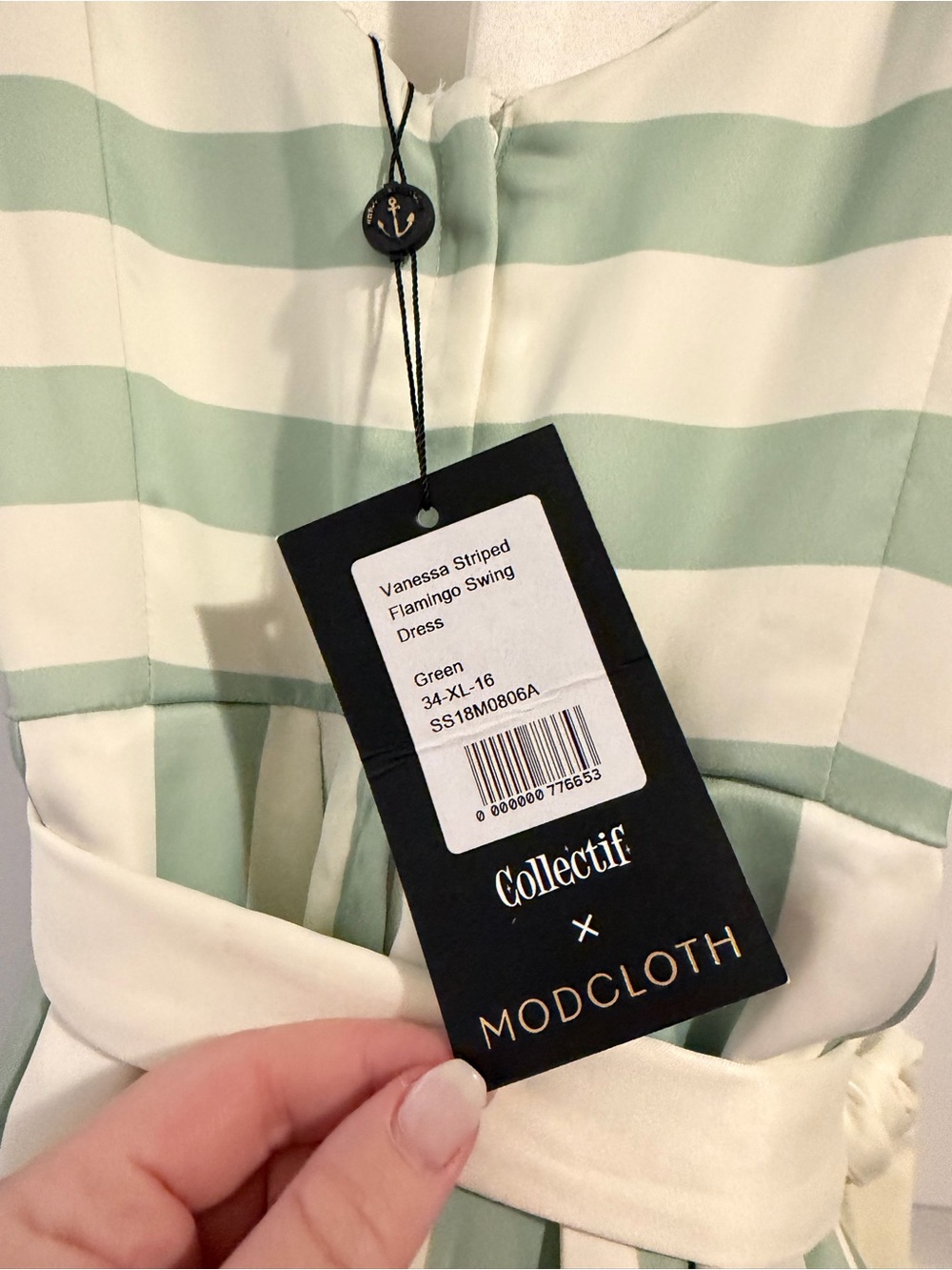Collectif Mint & Cream Striped Fit-and-Flare Dress - Picture 4 of 4